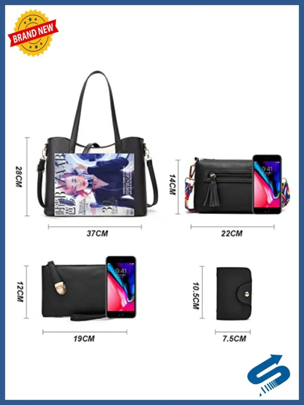 4-Piece Satchel Handbag Set with Wallet Clutch and Card Holder